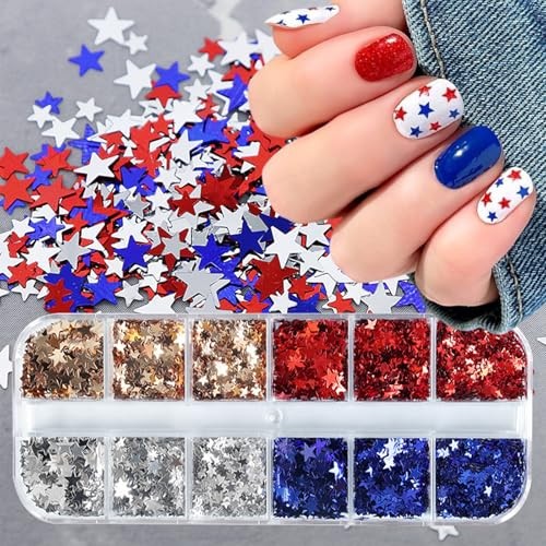 12 Grids Independence Day Nail Sequins，3D Holographic Nails independence Day-1