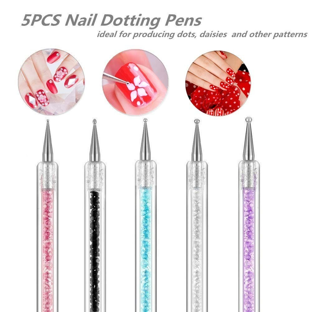 5 Pcs Nail Art Liner Brushes, Dual-ended Nail Art Point Drill Drawing Brush P…