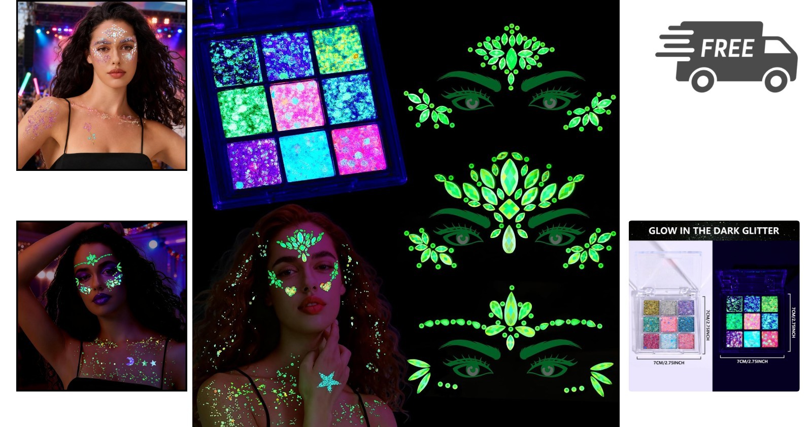 Glow in The Dark Face Glitter Hair Body Glitter Gel Face Jewels Stick On for …