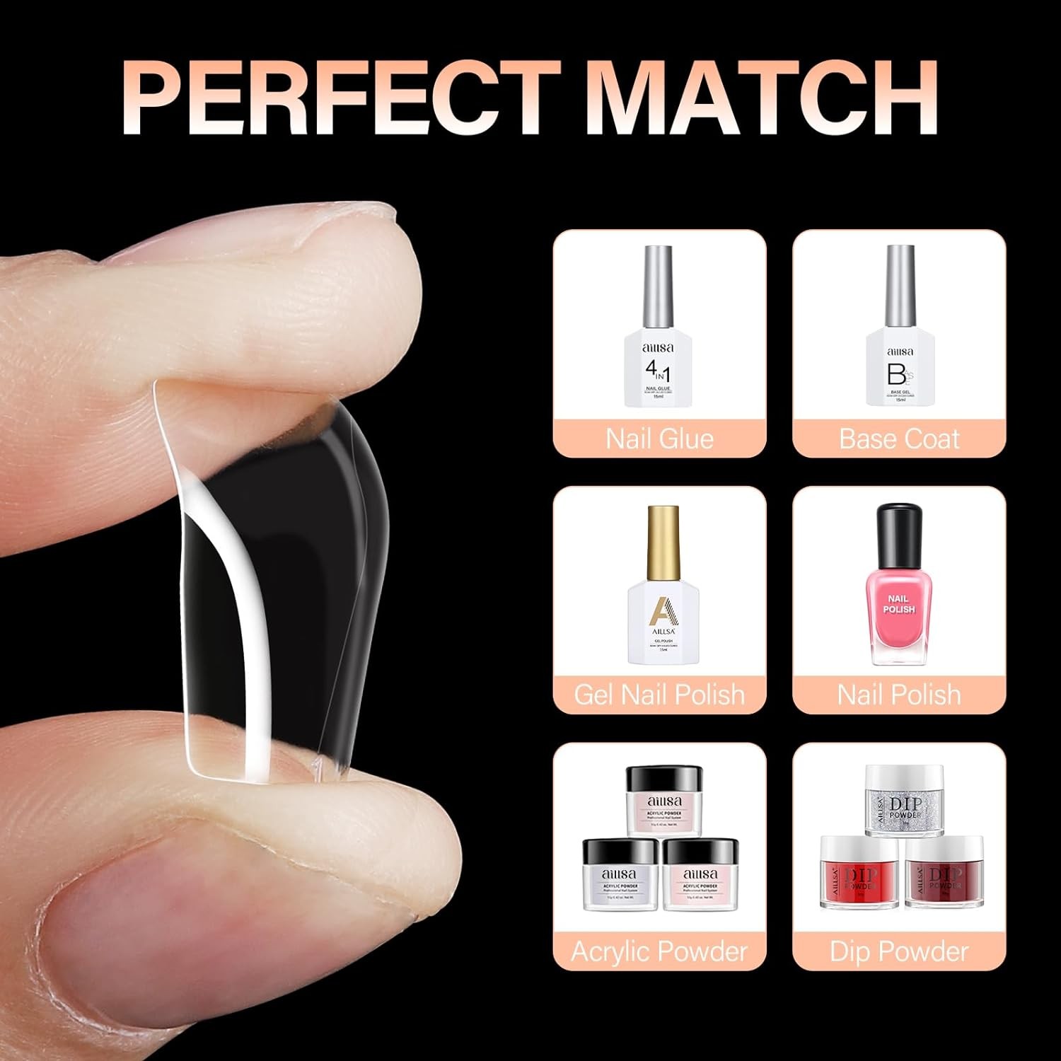 AILLSA Short Square Nails Clear Gel 1 Fl Oz (Pack of 216), 216pcs–square