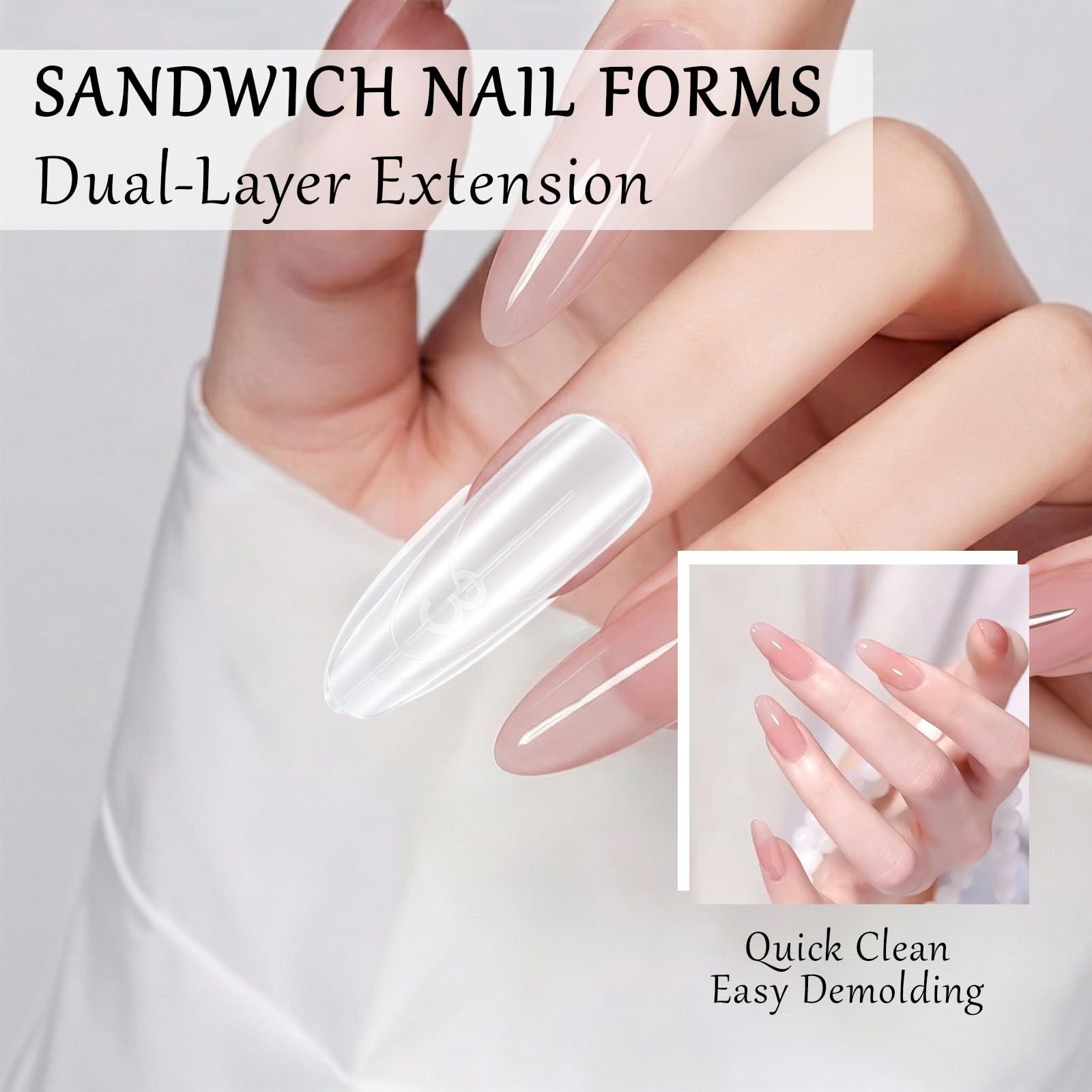 240 PCS Original Sandwich Nails Dual Forms, 15 Sizes Long Coffin Reusable Nai…