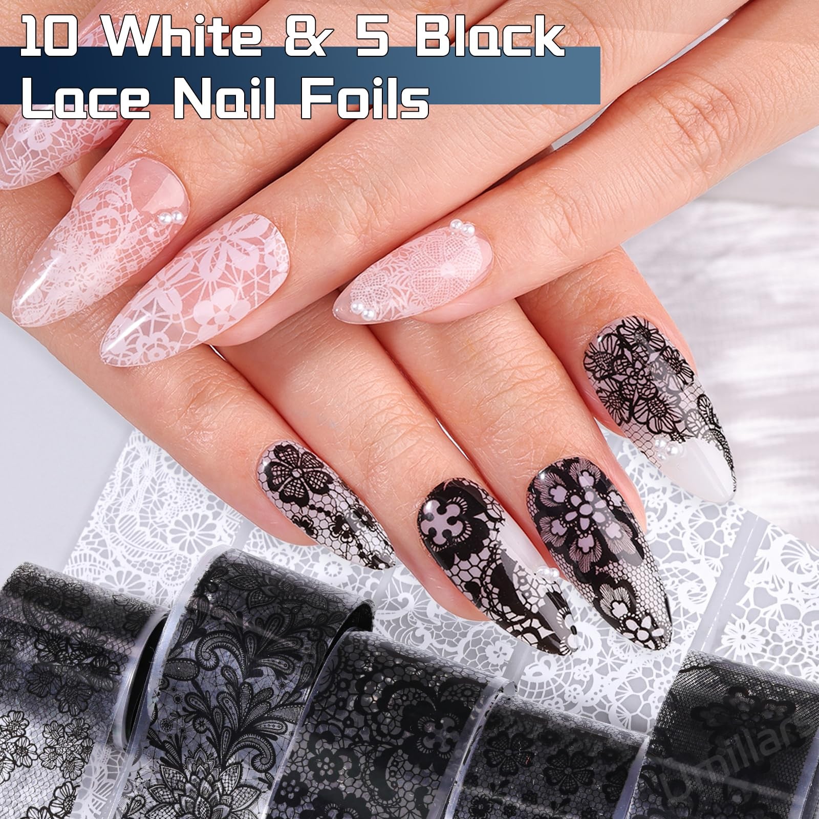 Umillars Lace Nail Foil Stickers White Black 15r