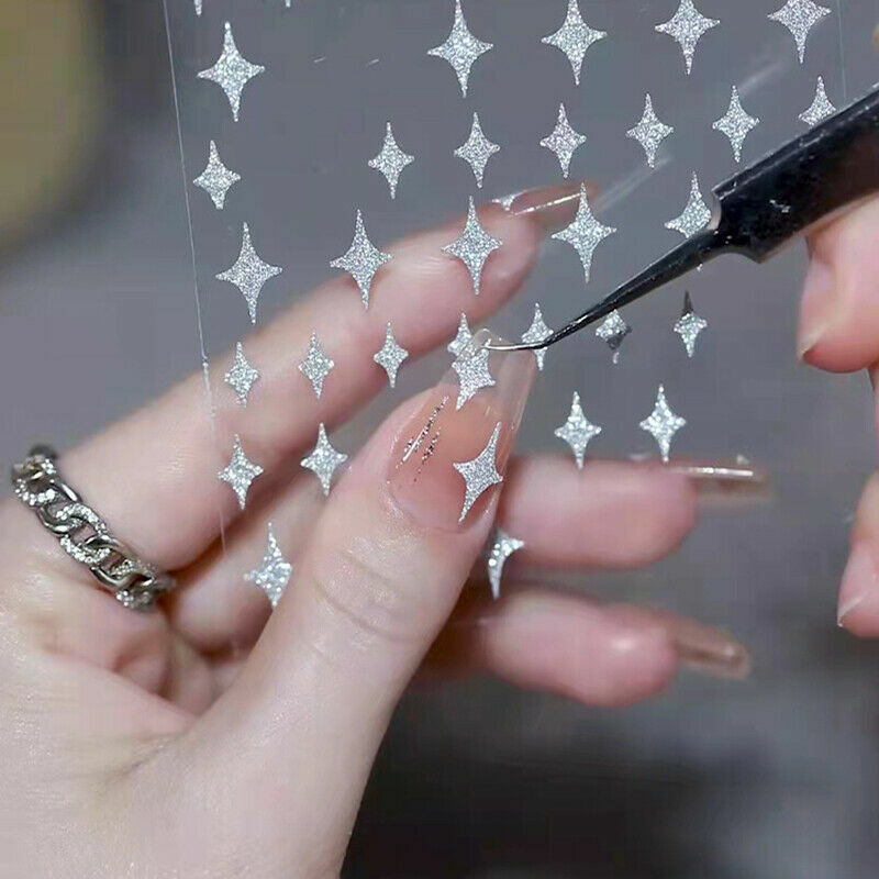 Silver Glitter 3D Nail Stickers Heart Star Butterfly Bear Transfer Decals NS32