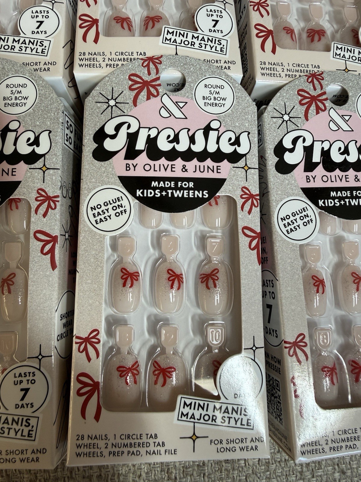Pressies By Olive & June Kids Tweens Press On Nails Big Bow Energy Lot Of 6 New