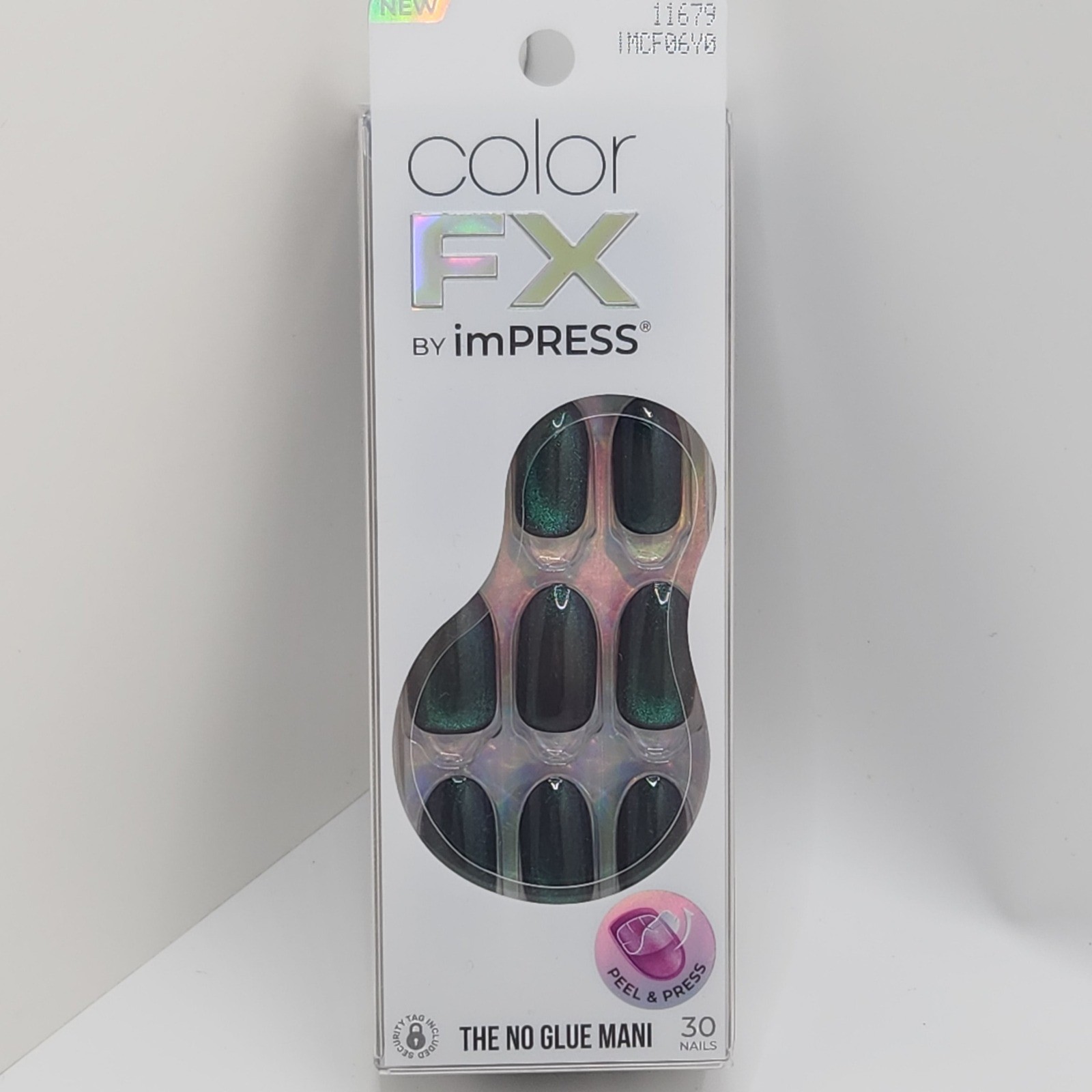 KISS imPRESS Color FX Press On Nails Free Mind Medium Teal Cat Eye Chrome 30 Pcs