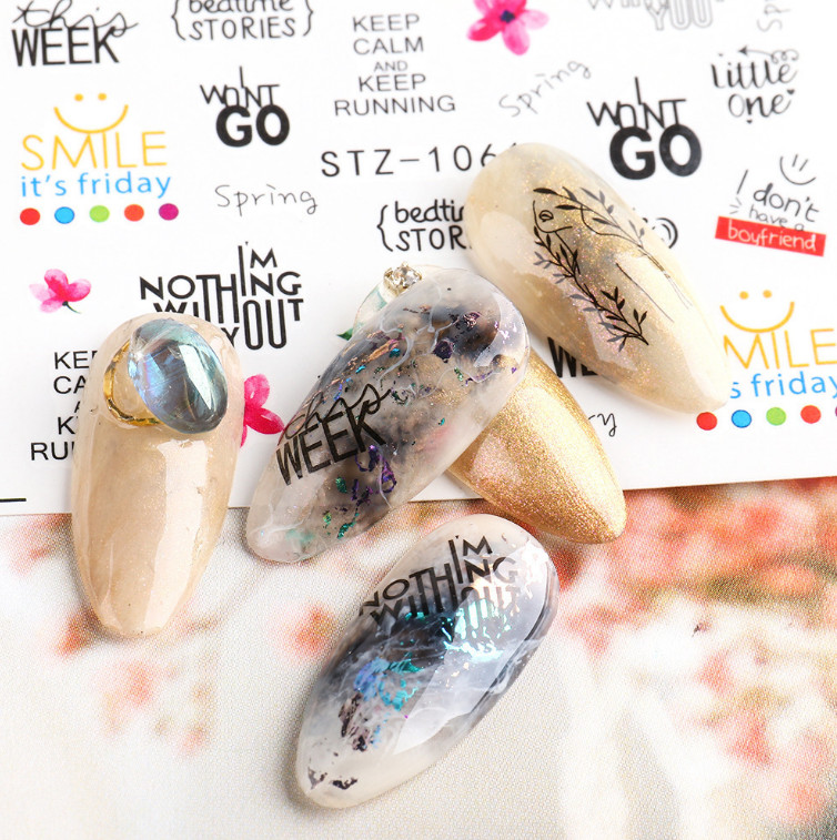 Nail Art Sticker Water Decals Transfer Art Word Alphabet Letters NS8