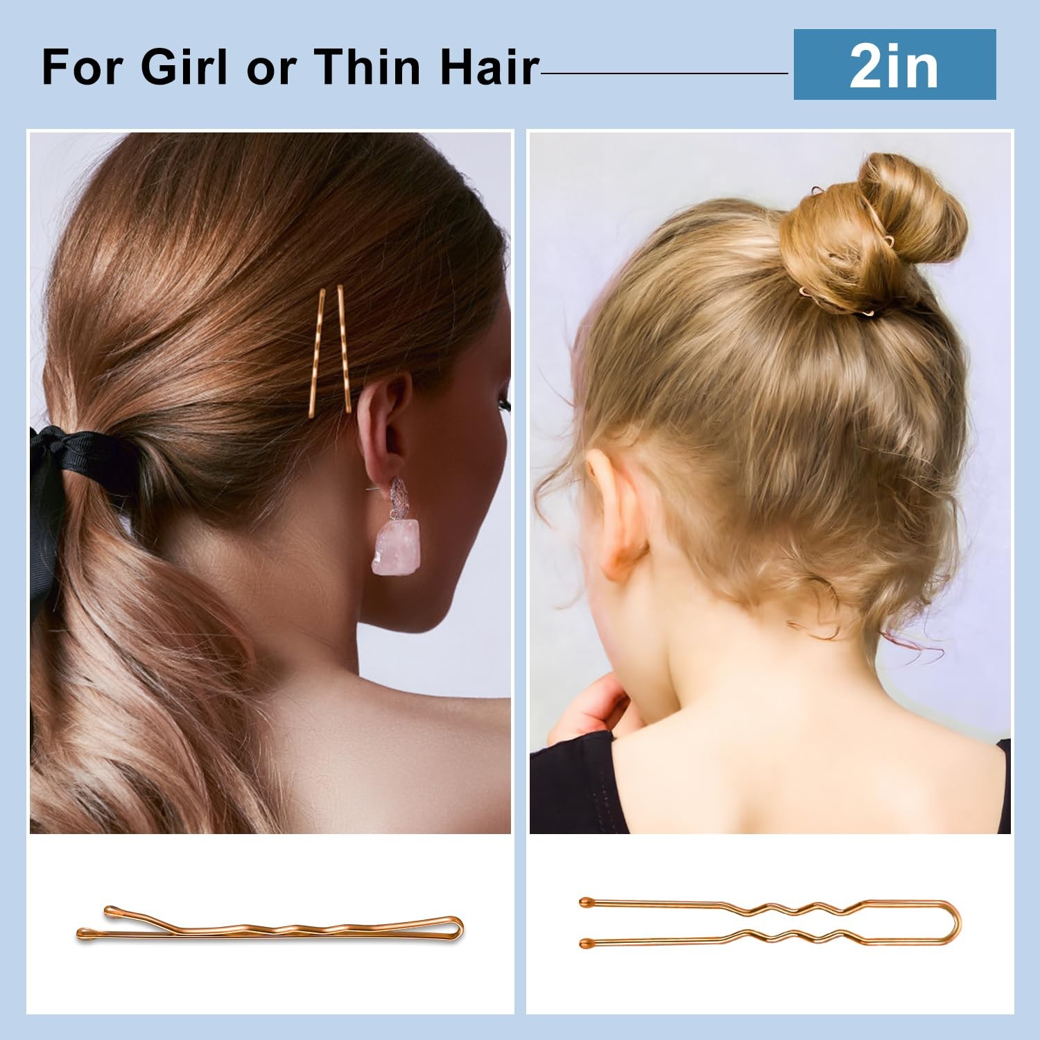 TsMADDTs Hair Pins, 200 pcs Rose Gold Bobby U Shaped Pins D-Rose
