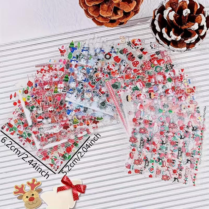 30 Sheets 3D Christmas Nail Art Stickers Set Xmas Deer Winter DIY Nail Decoratio