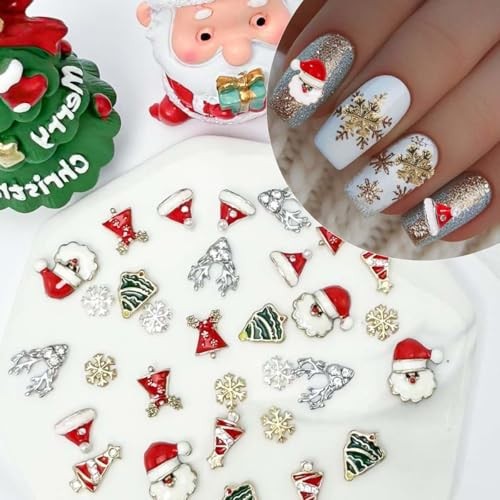 16Pcs Christmas Nail Charms Shiny Christmas Tree Nail Art Nail Charms 07