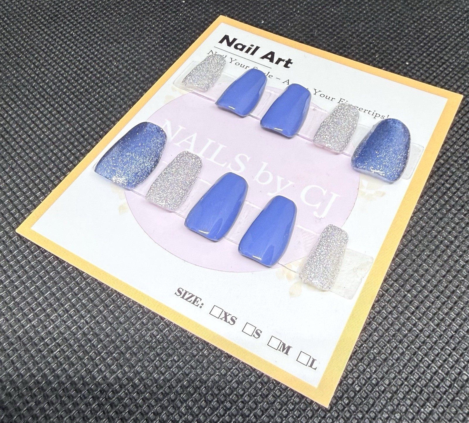 Blue and Silver Press On Nails Made To Order All Lengths And Shapes Available