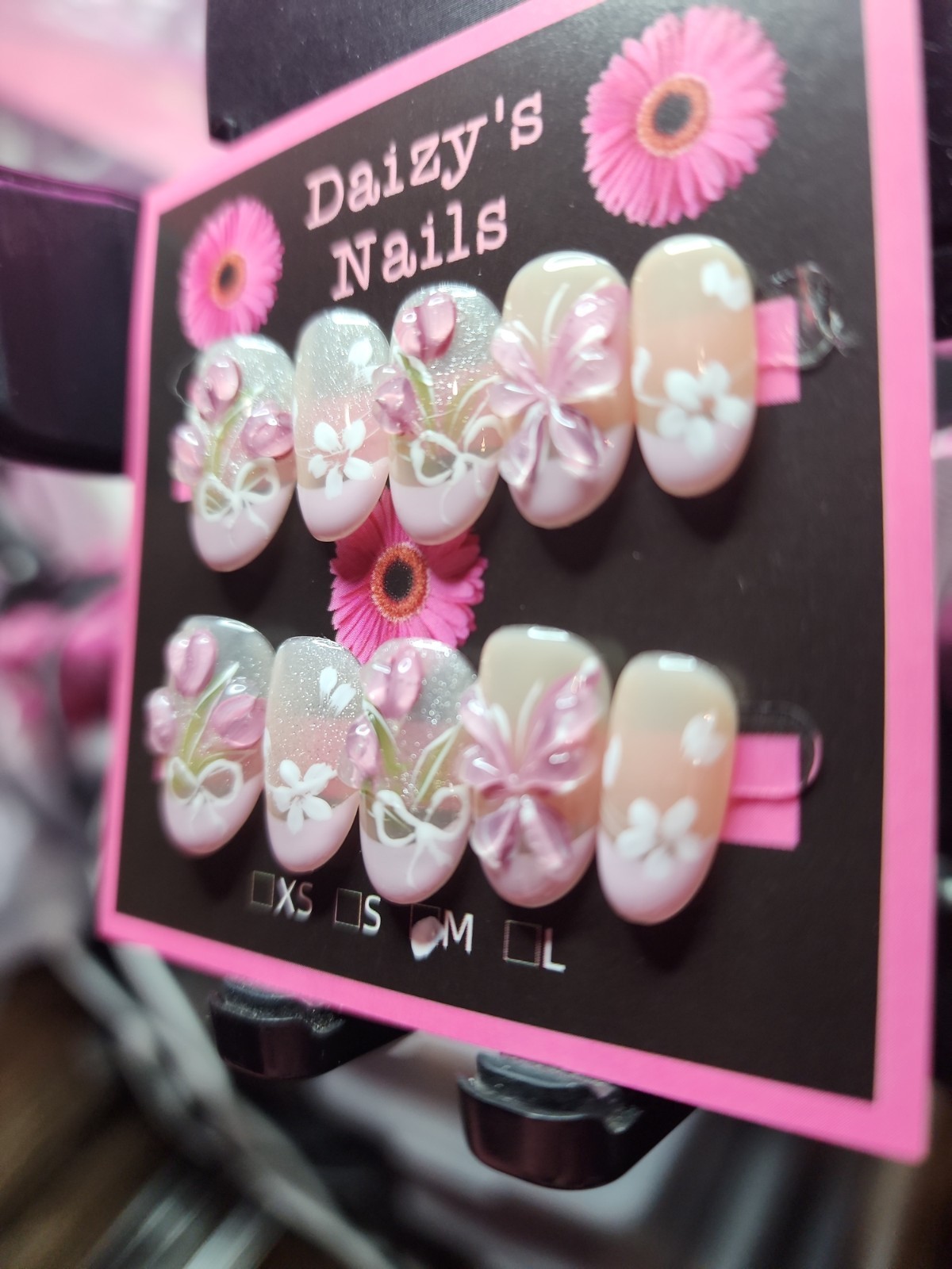 Medium Size Press-on Nail 10Pc Set Handmade Oval Purple Tullip 2.0 Cm Length