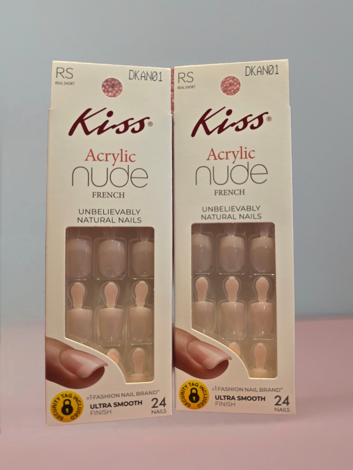 Kiss Nails Acrylic Nude French Real Short DKAN01 One & Only Set Of 2