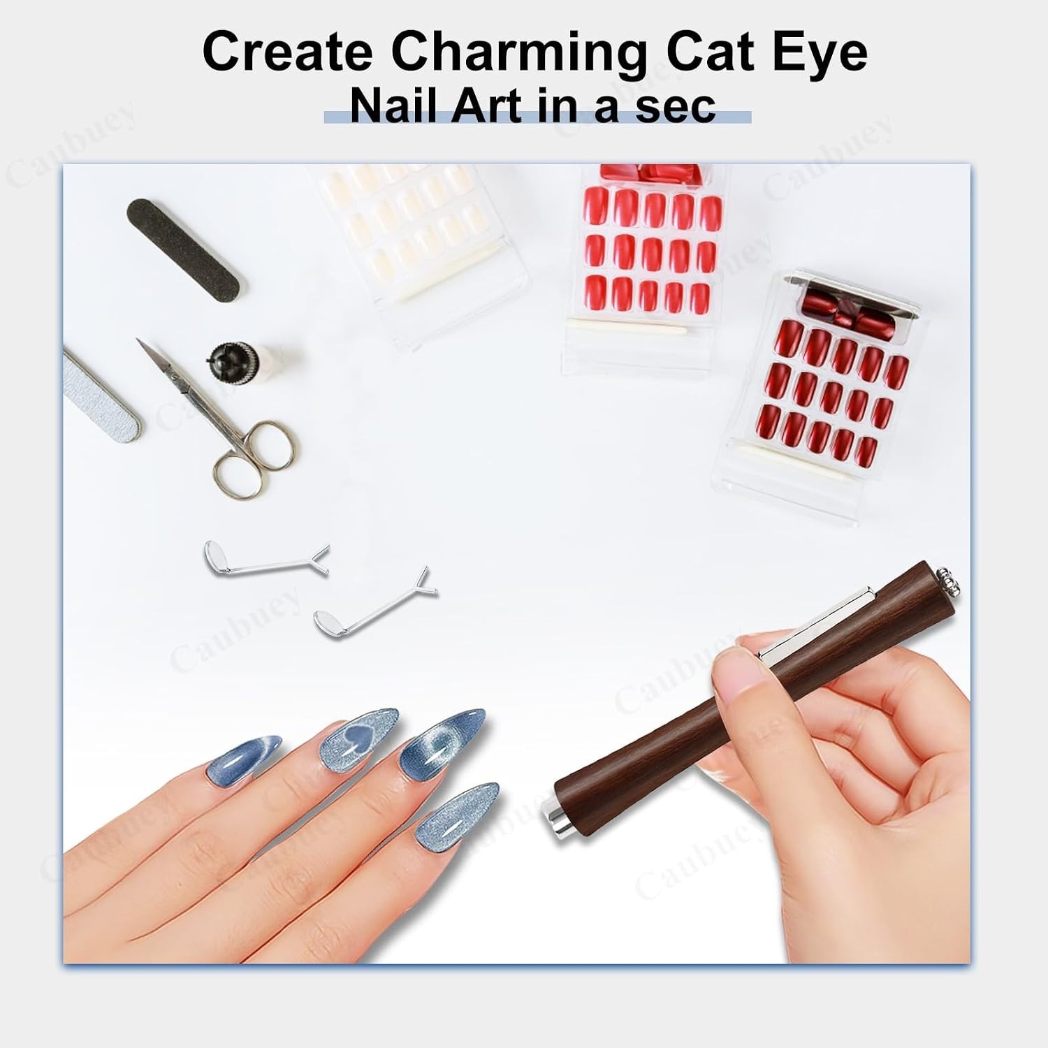 Elegant 4-in-1 Cat Eye Nail Magnet Stick with Heart Design Tools for Salons