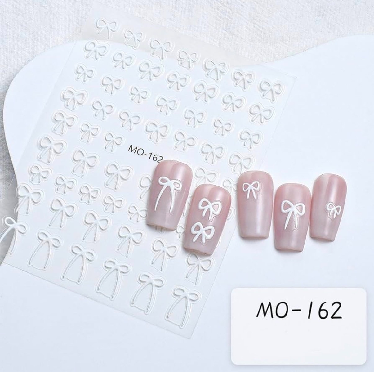NAIL ART STICKERS 5D EMBOSSED WHITE ASSTD SIZE BOWS MO-162