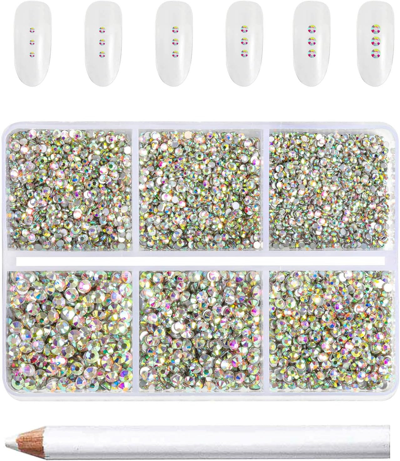 7200 gemas cristal AB redondas 6 tamanos con lapiz cera para unas y manualidades