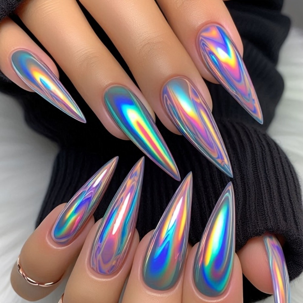 24pcs Long Almond Dopamine Press-On Nails, Multi-Color Glossy Trendy Minimalist