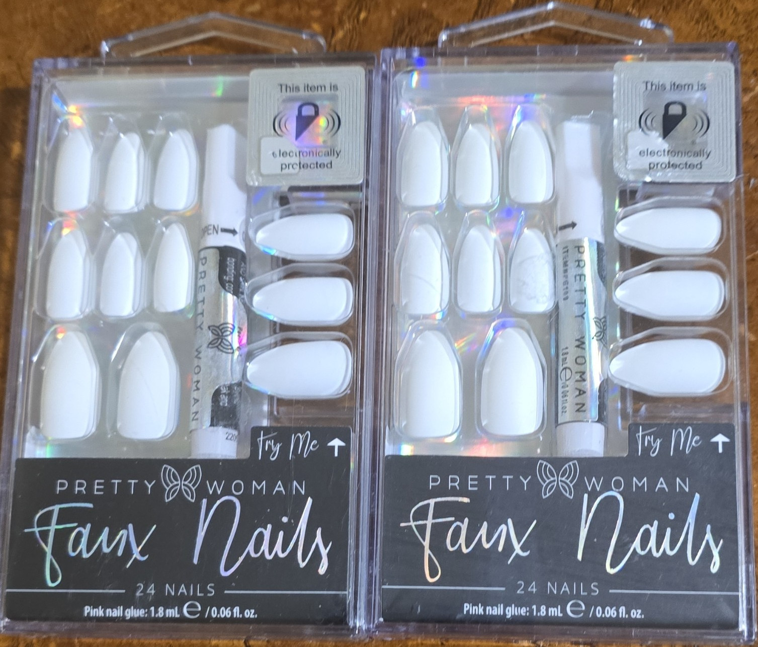 set of 2 Pretty Woman White Press-On Nails Full Cover Set with Glue Included
