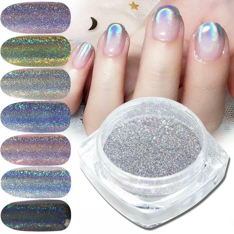 HOLOGRAPHIC CHROME POWDER NAIL GLITTER SHIMMER 12 Colours Laser EFFECT PIGMENT
