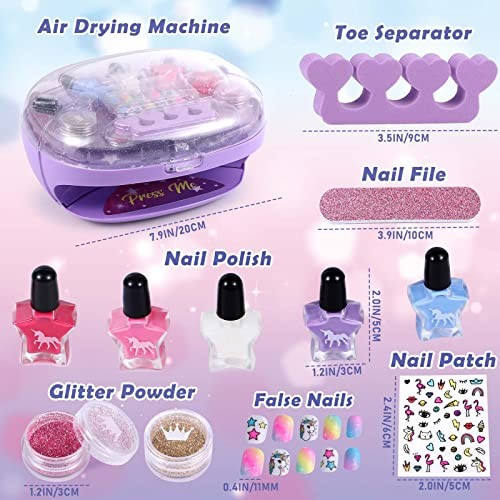 Kids Nail Polish Set for Girls, All-in-One Nail Art Kit – Dryer/ Glitter