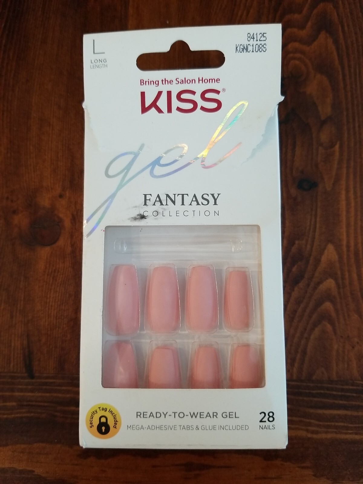 Kiss Gel Fantasy Ready-To-Wear Gel Long Nails, KGNC108S, Pink, Coffin Shape