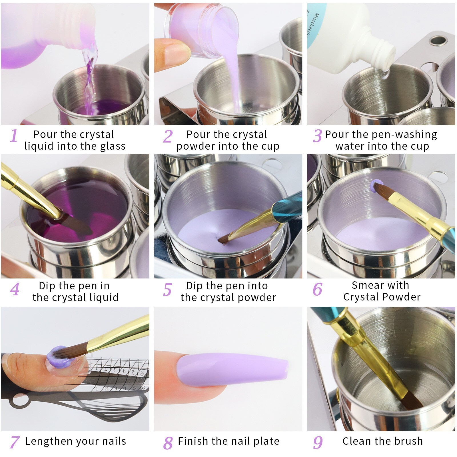 Silver Stainless Steel Nail Art Manicure Acrylic Powder & Liquid Set Storage Cup