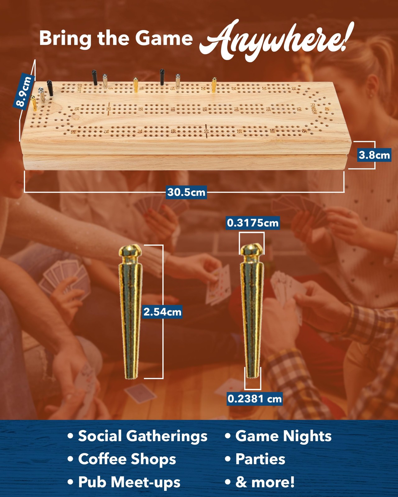 WE Games Wooden Cribbage Board Game Set, 12 x 3.5 x 1.5 inches, Natural