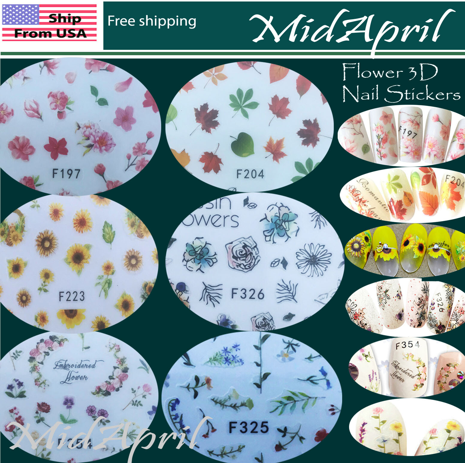 3D Nail Stickers Nail Art Adhesive Transfer Sticker Decals Tips Flower