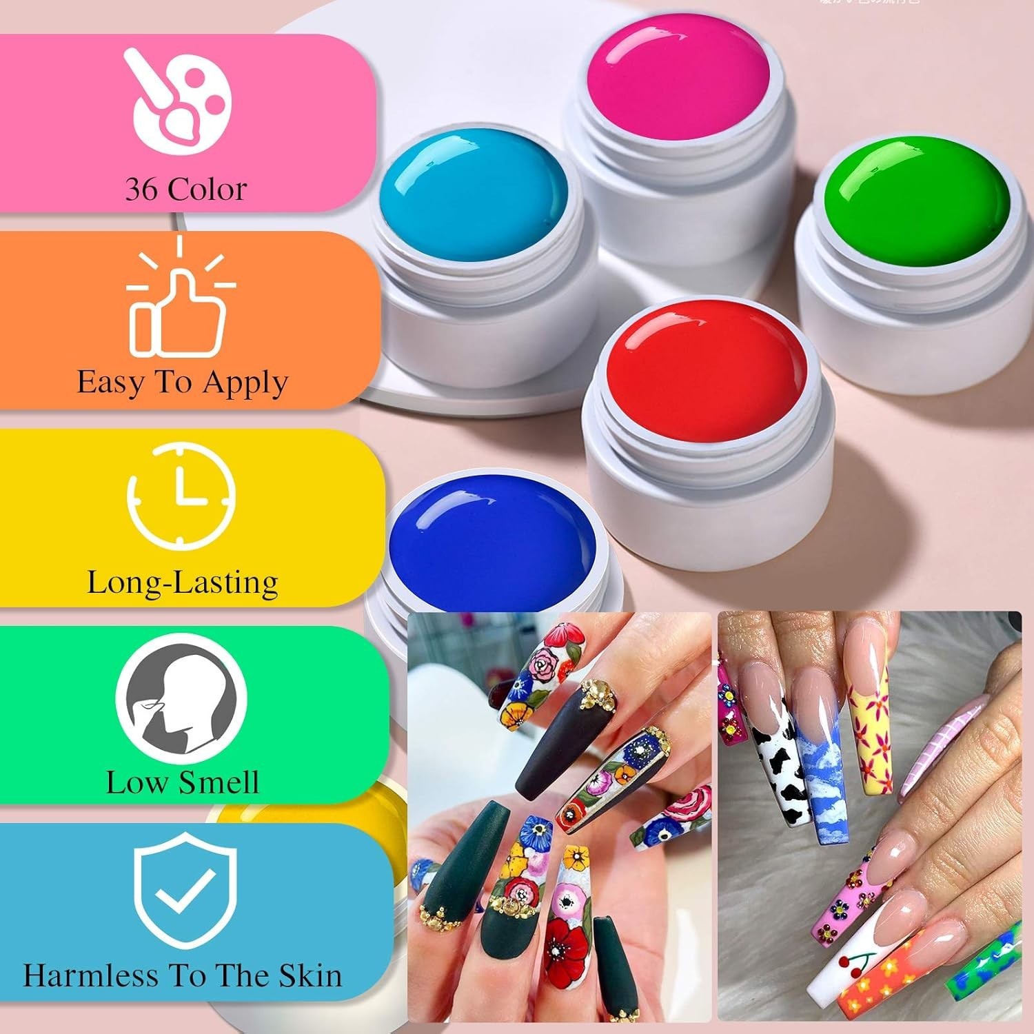 Gel Nail Paint Kit with 36 Colors and 15 Nail Brushes for DIY Nail Art and