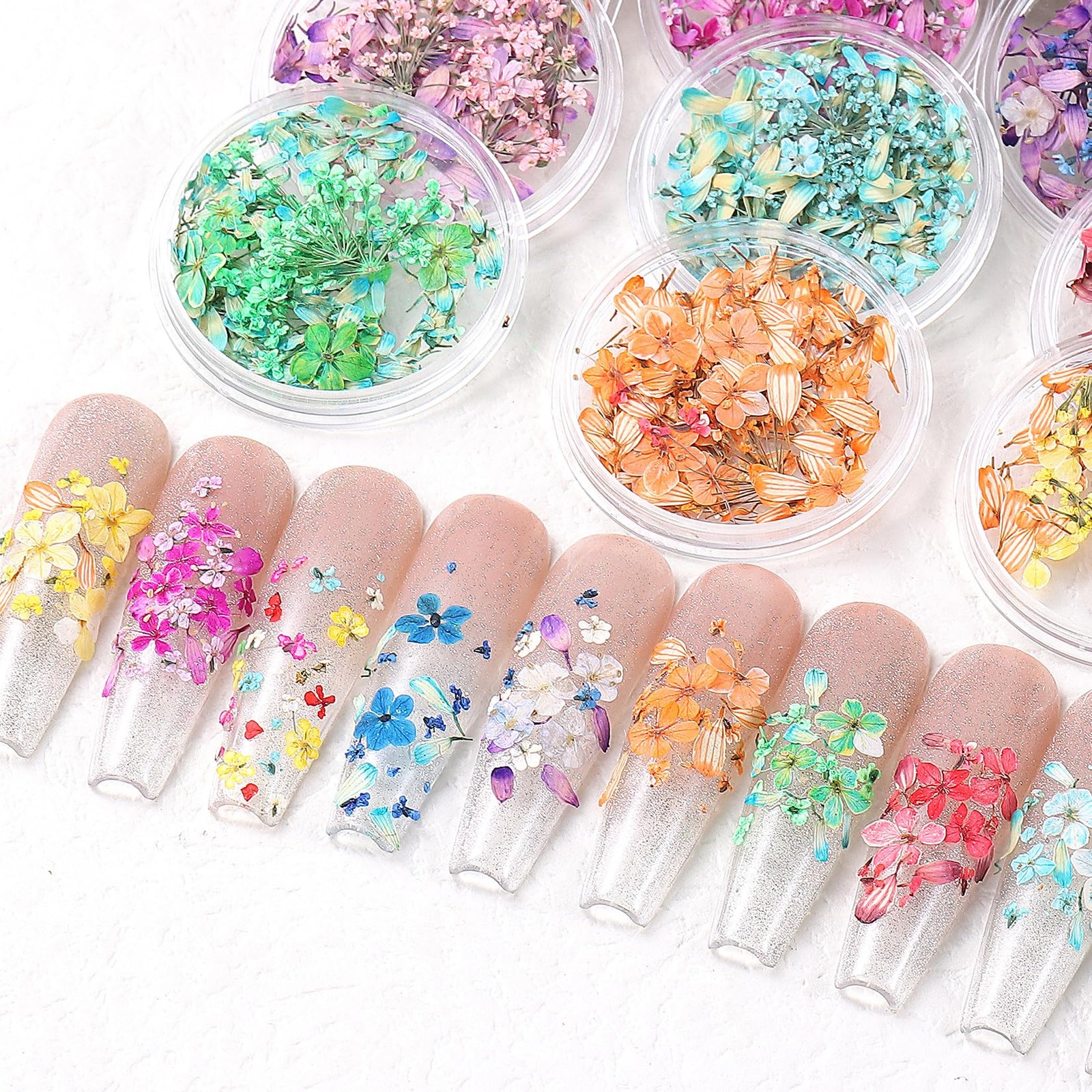3D Dried Flowers Nail Decoration 9 Boxes 9 Colors Real Pressed Floral Leaves …