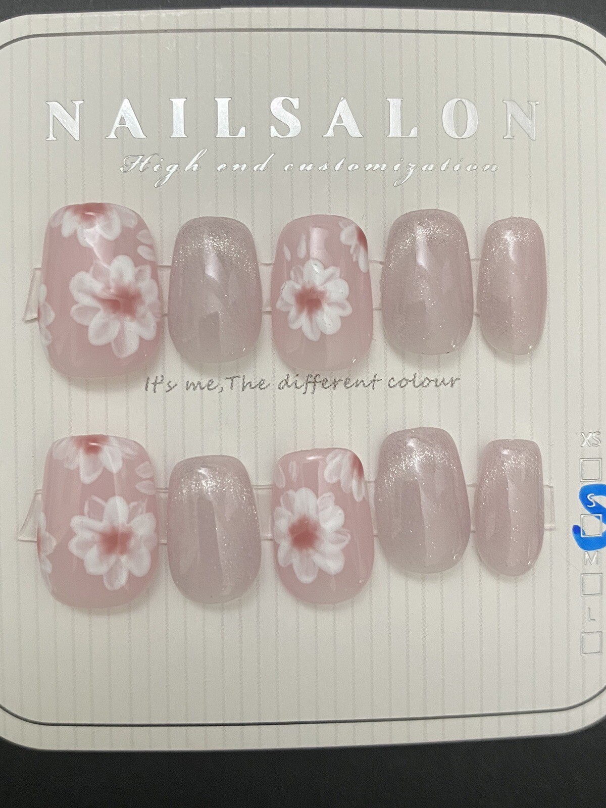 Flower In Pink -Custom Gel Press on Nails fake nails Handmade 10 pc set SMALL