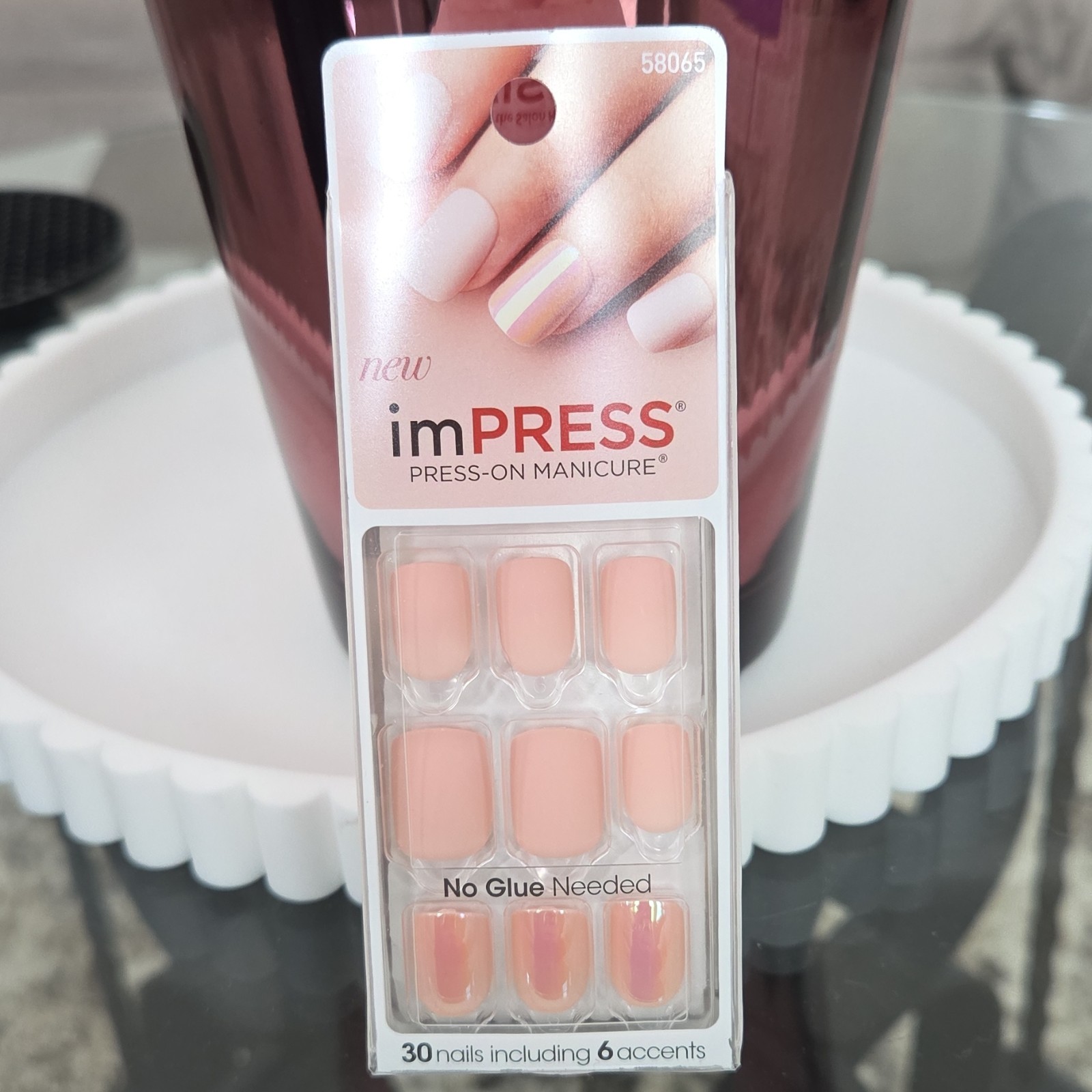 imPRESS Press-On Nails Set, Peach Pink Shiny Ombre Square, 58065, Full Cover