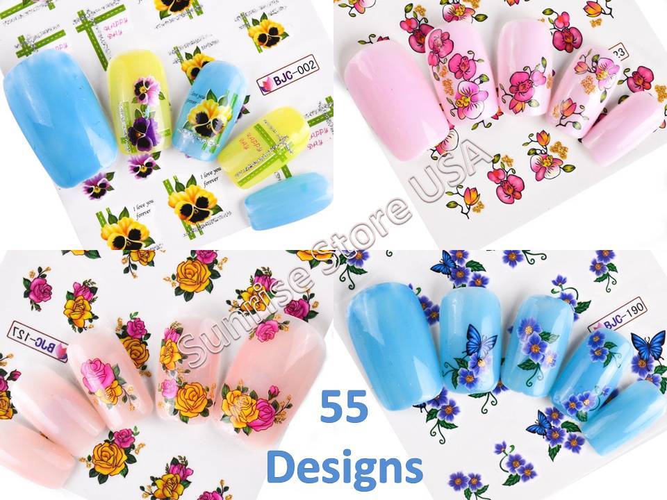 Nail Art Water Transfer Sticker Glitter Flower Floral Decals Manicure