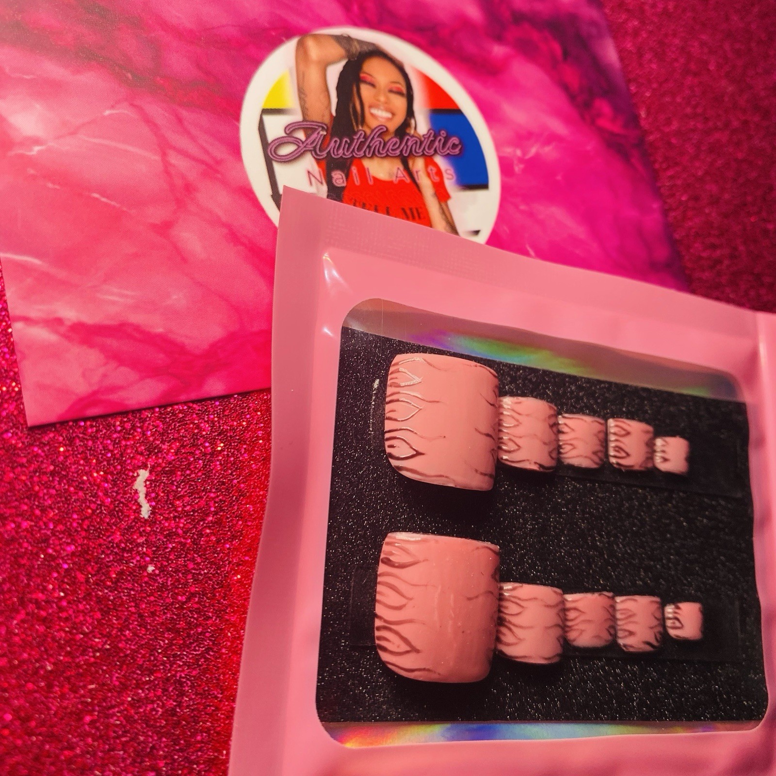Square Press-On Nails Pink Animal 3D Full Cover by Authentic Nail Arts by Dia