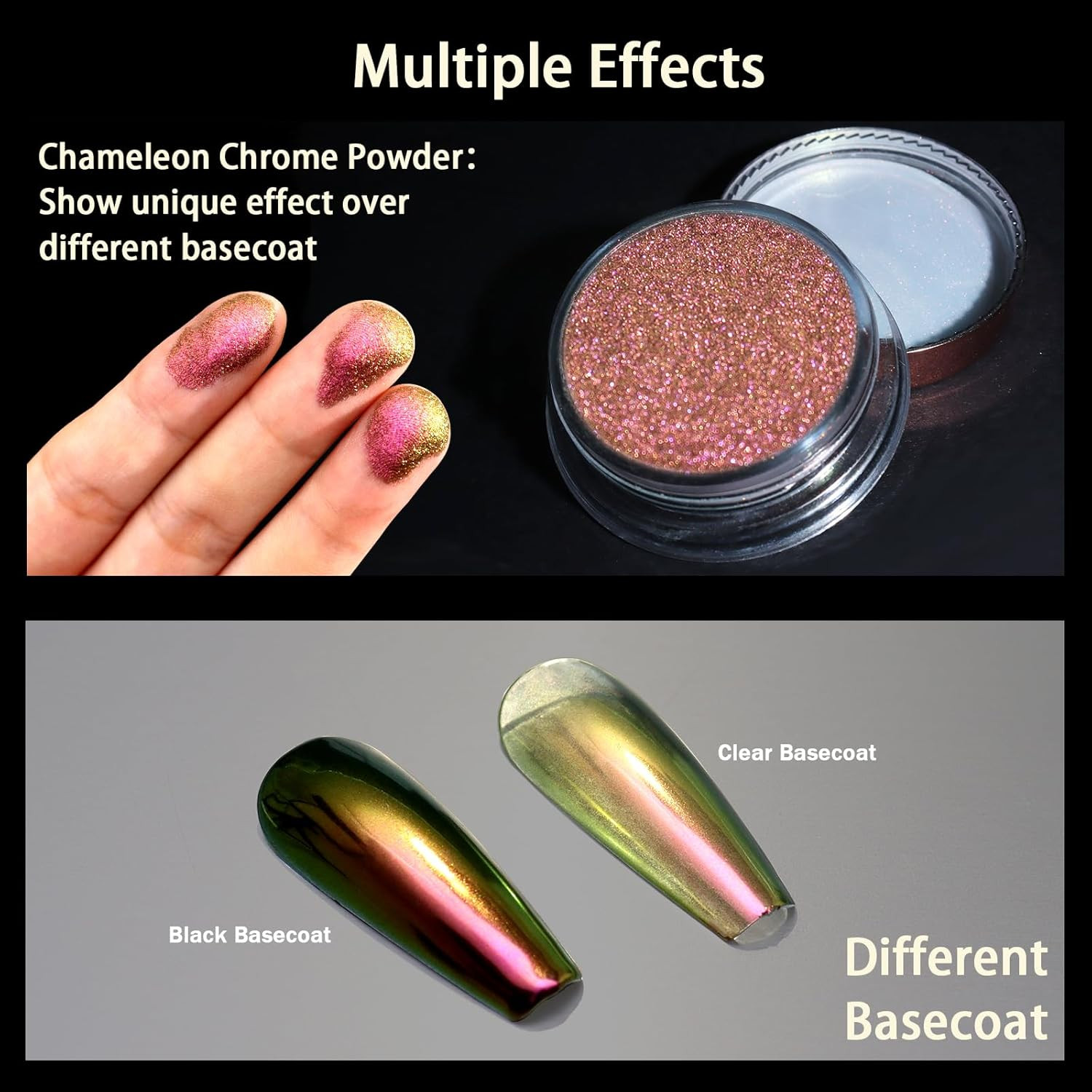 Chameleon Chrome Nail Powder, Color-Shift Nail Powder Pigment Glitter Dust Magic