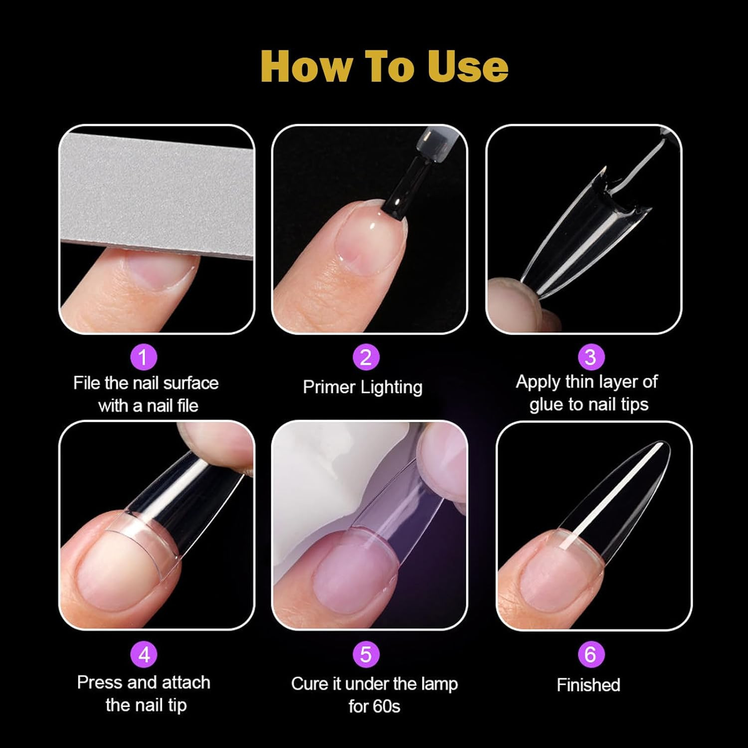 Long Almond Nail Tips,300Pcs Soft Gel Pre-Shaped Acrylic Nail Tips X Half Cover