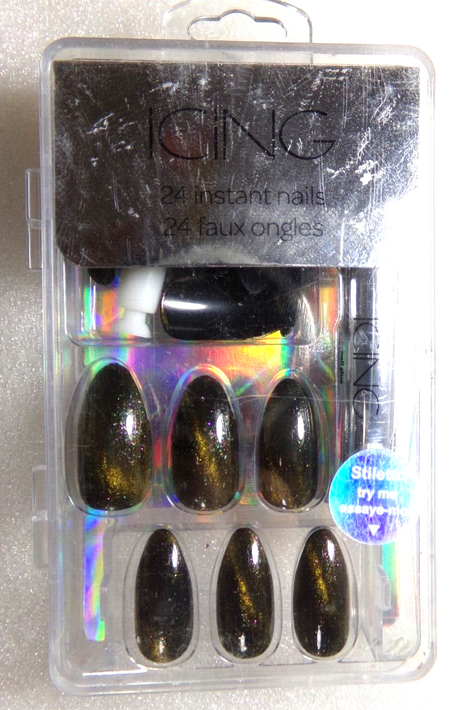 Claire’s Nails Black & Gold Magnetic Polish Medium French Stiletto