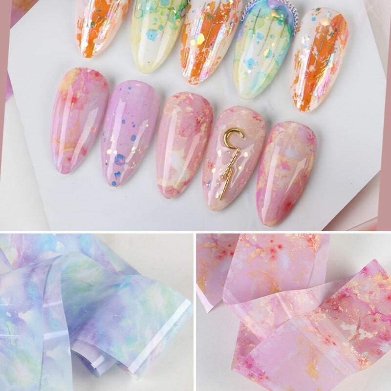 Candy Marble Nail Foils Glitter Foil Nail Art Transfer Stickers Decals Tips DIY✔