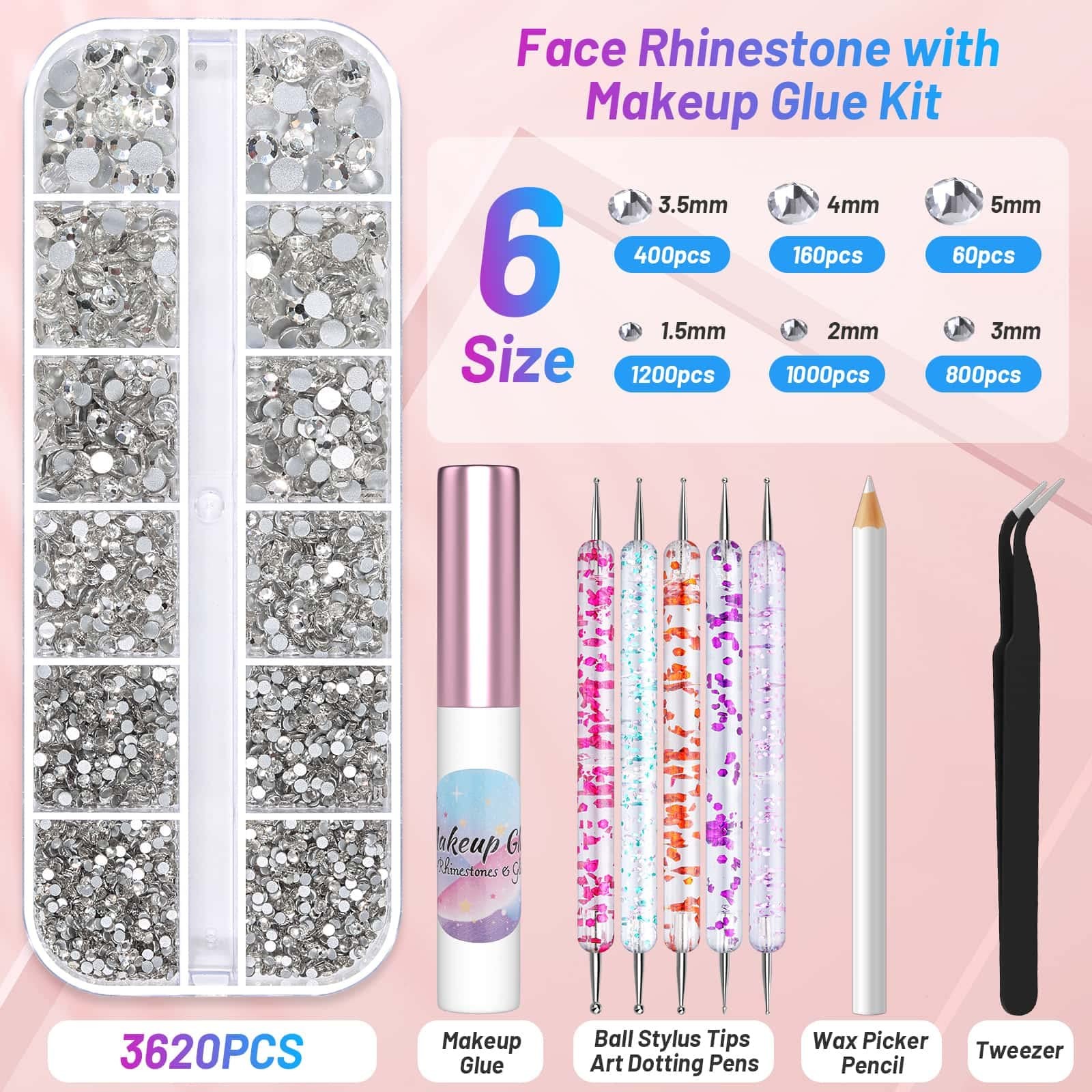 SFX Makeup Glue with Gems, 3600Pcs Flatback Eye Gems Hair Rhinestone Crystal …