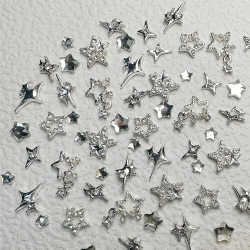 55pcs Silver Star Nail Charms Star Charms for Acrylic Nails 3D Stars Nail Gems