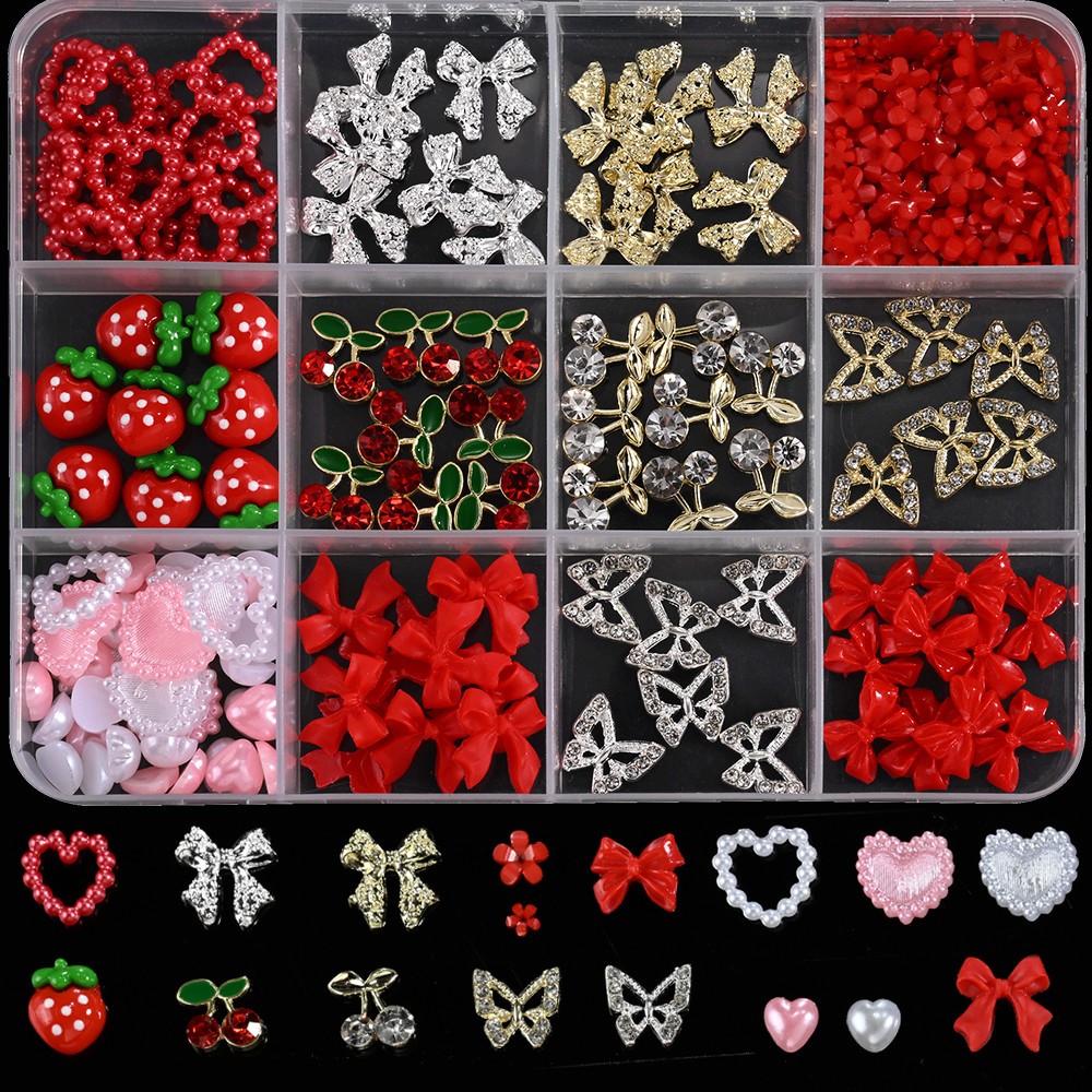 12/15Grids Acrylic Flower Nail Charms Mix Colors Set 3D Flower Nail Art Rhinesto