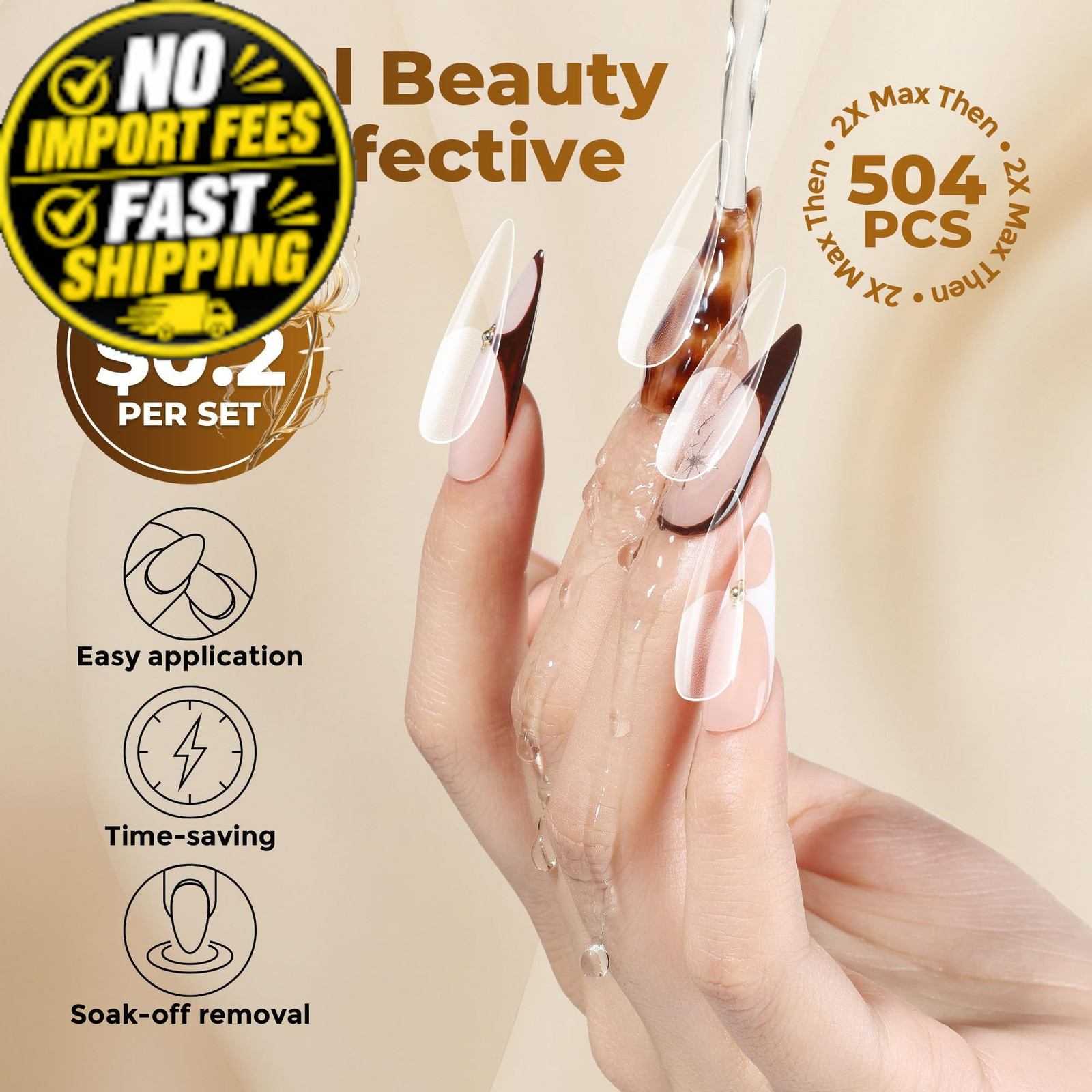 UNA GELLA Long Stiletto Nail Tips 504PCS, Full 504 Count (Pack of 1), Clear