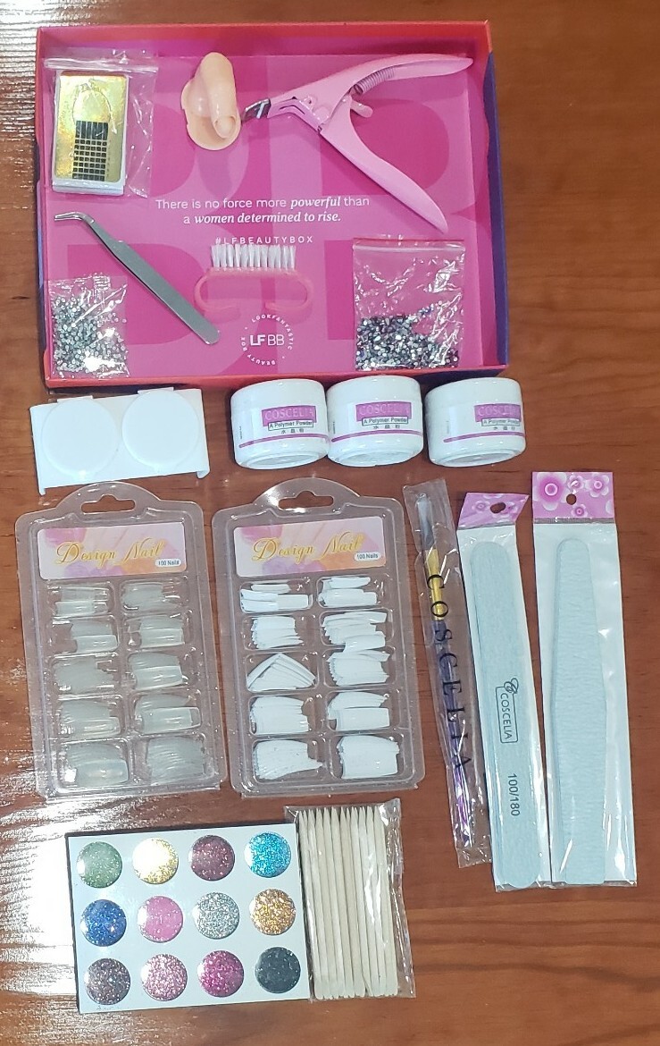 COSCELIA NEW Nail Acrylic Powder Tools Kit Manicure Tips Brush Starter Set DIY