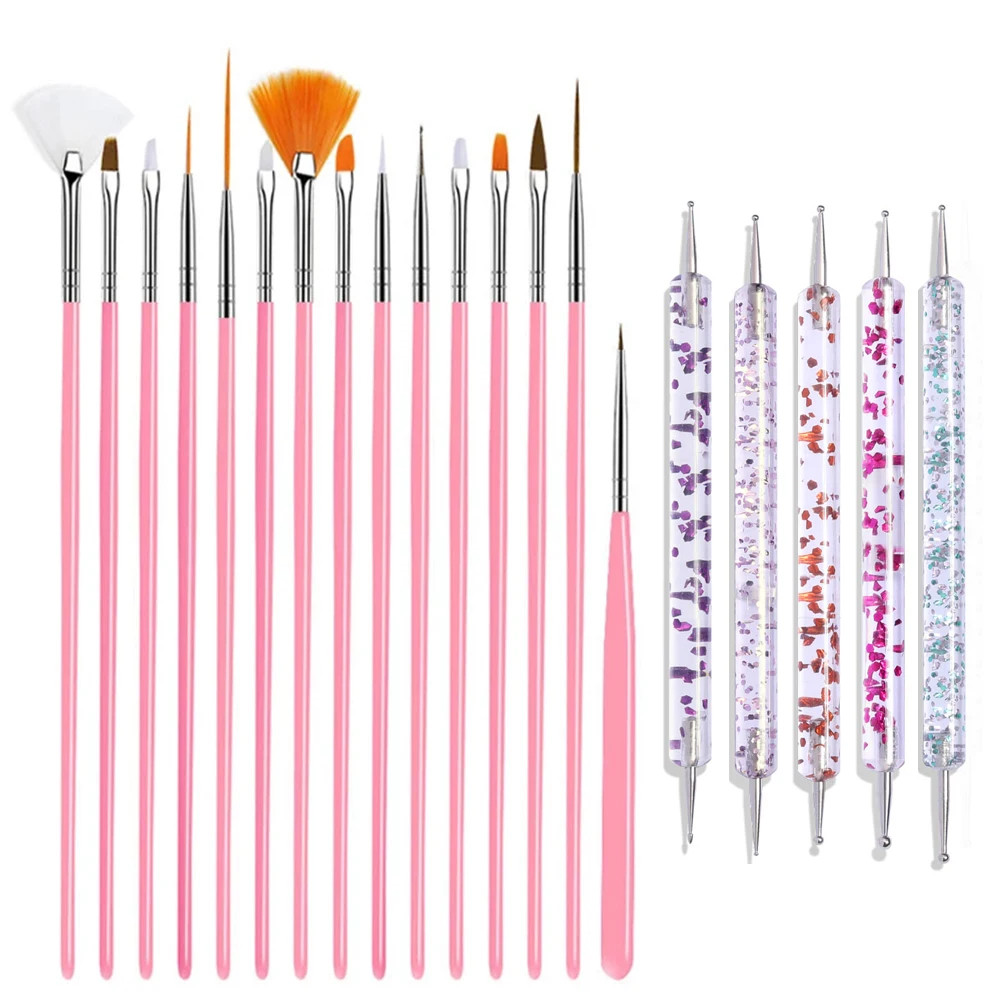 15Pcs Fine Detail Paint Brush Set Acrylic UV Gel Drawing Dotting Manicure Nail A