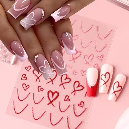 6pcs Glitter Heart Nail Stickers for Women – Valentine’s Day Nail Art Stickers