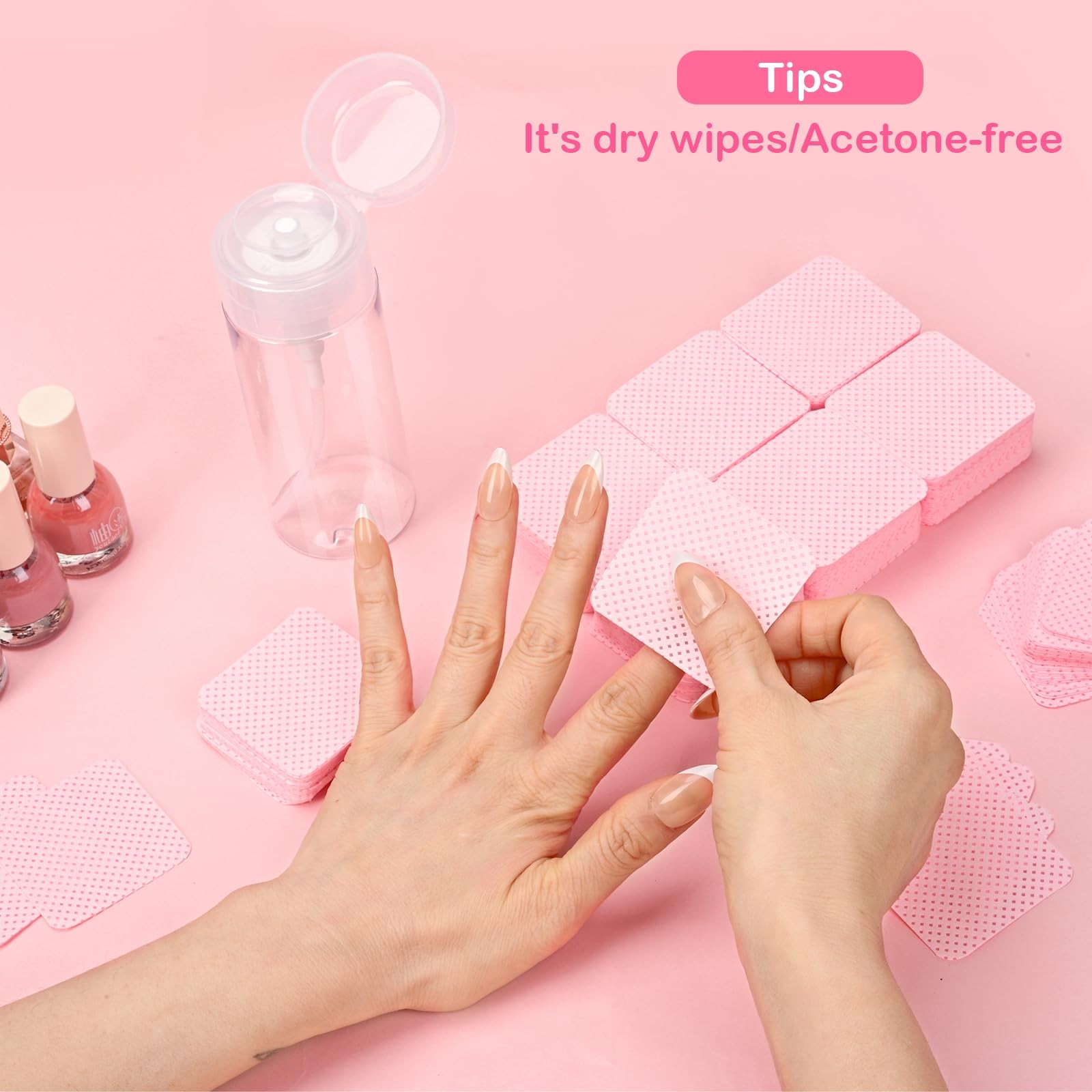 Lint Free Nail Wipes, Acetone Polish Remover 1080PCS with Pump Pink