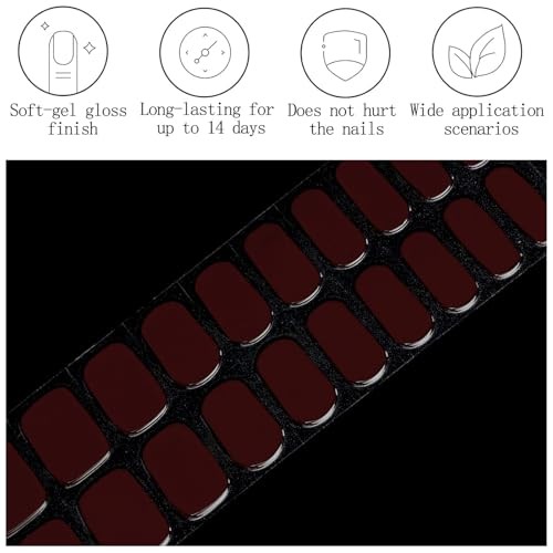 Burgundy Semi Cured Gel Nail Strips 20Pcs Gel Nail Stickers Polish 03-burgundy