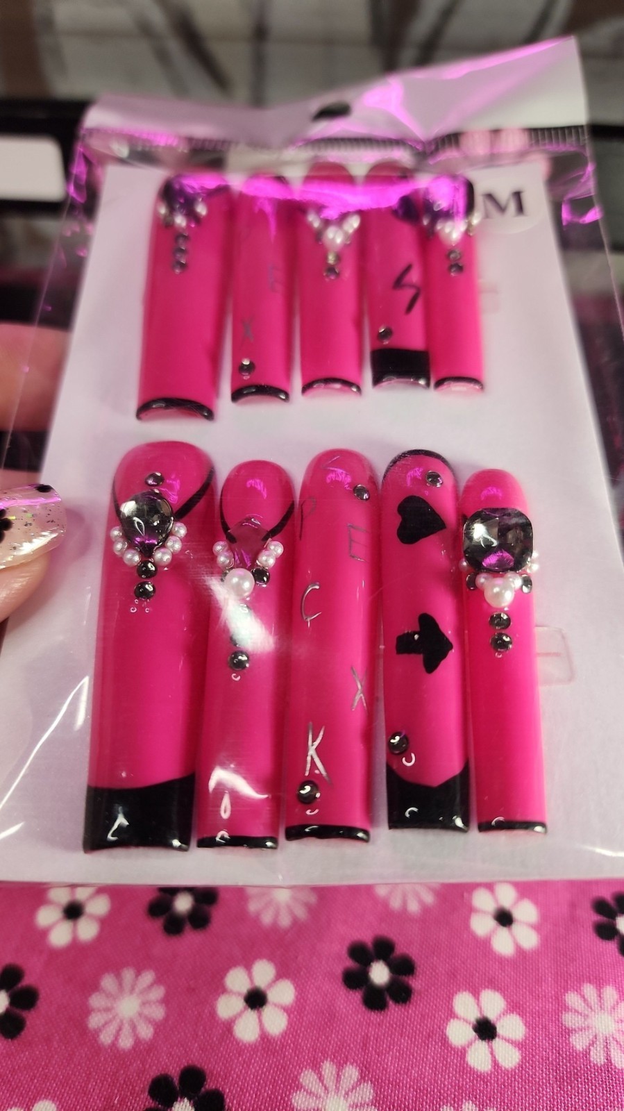 Medium Size Super Long Hot Pink Y2K Square Press-on Nail Set