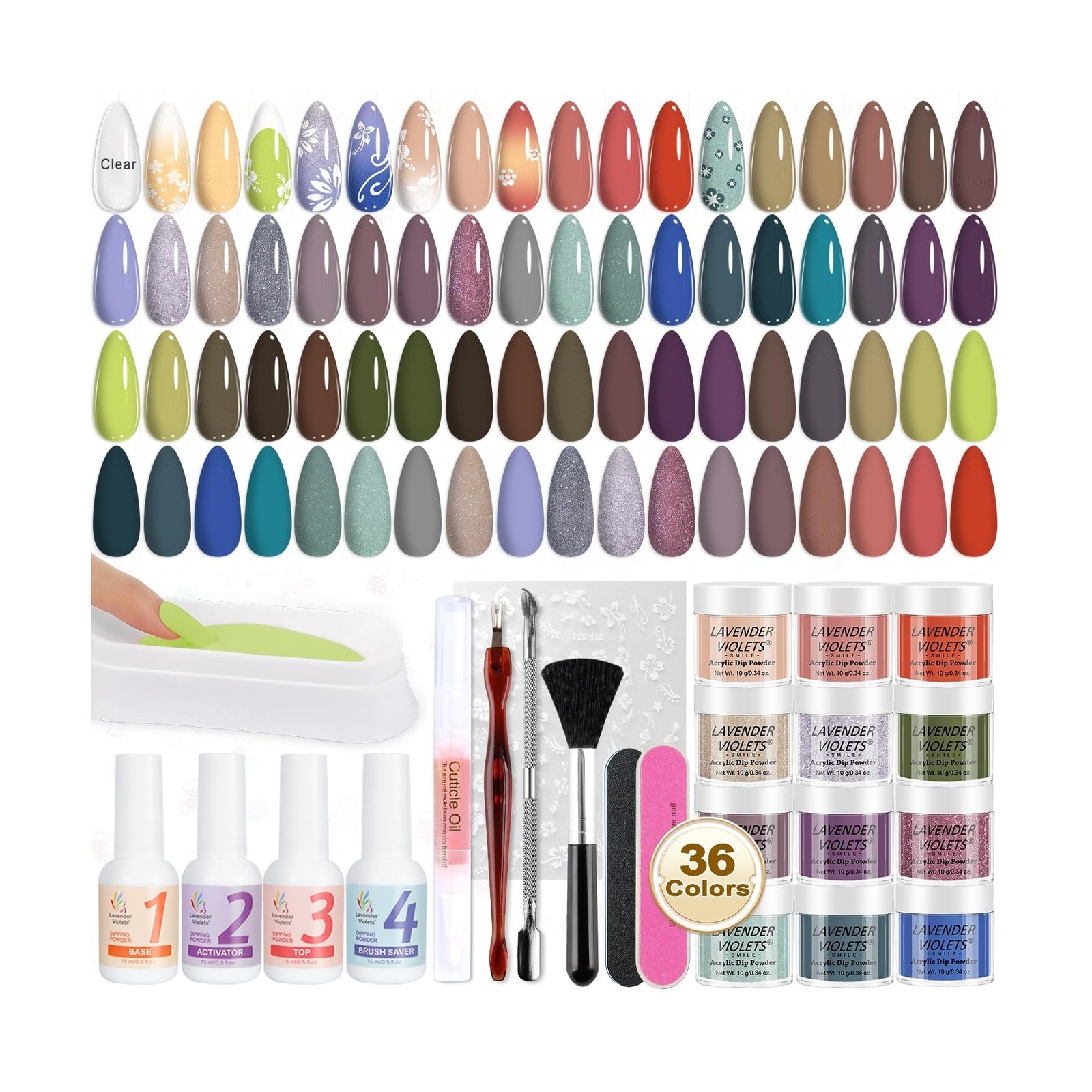 LAVENDER VIOLETS Dip Powder Nail Kit – 36 Colors Brown Green Blue R… Fast Ship