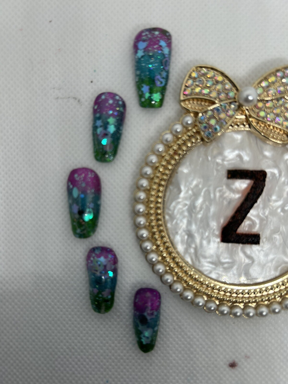 Z NAILZ! Handmade Aquarium M Press On Nails In Blue, Purple & Green