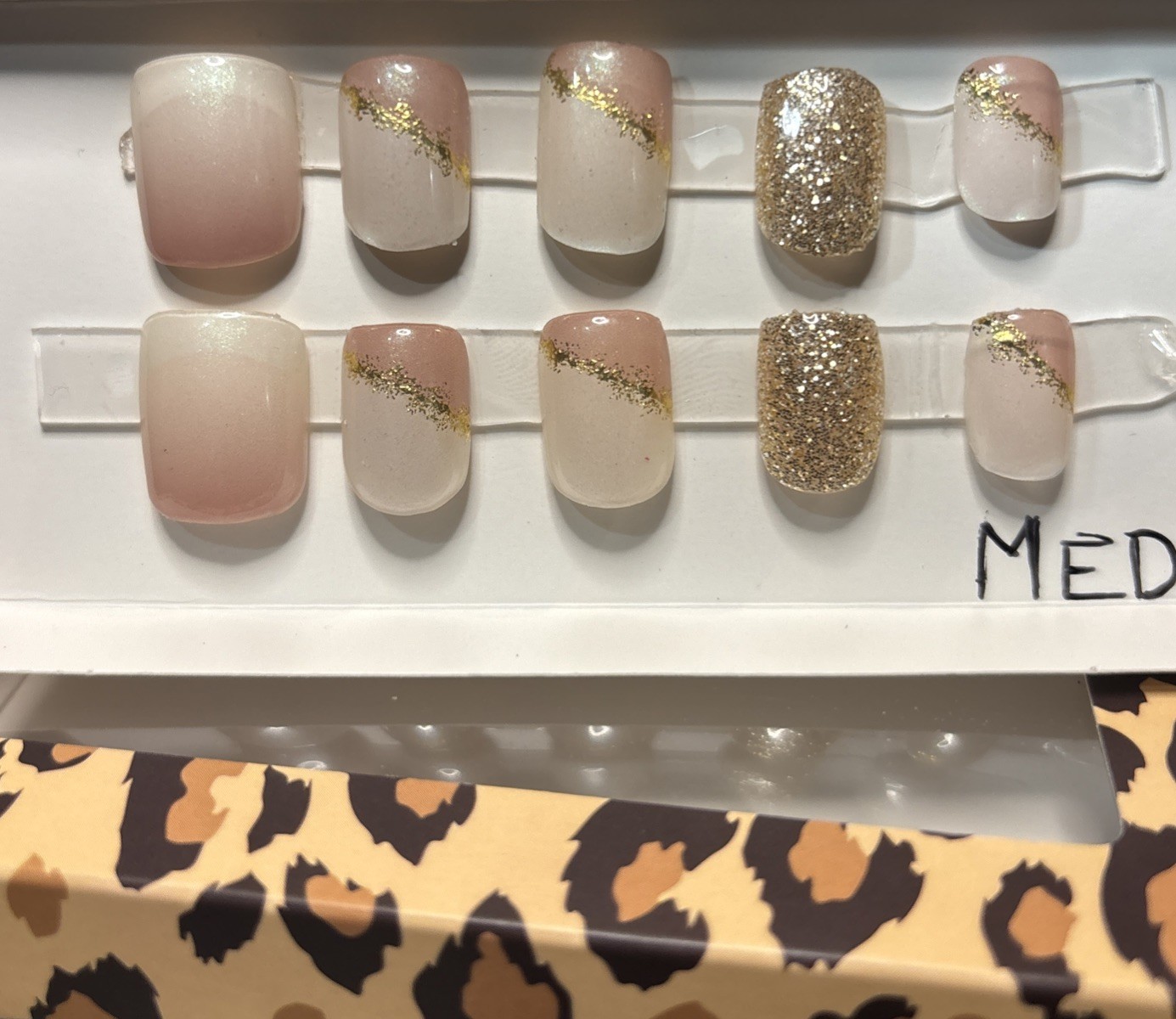 Press On Nails Medium Square-Nails Elegant white&pink full set